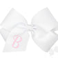 King Monogrammed Grosgrain Girls Hair Bow - White with Light Pink Initial- B