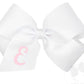 King Monogrammed Grosgrain Girls Hair Bow - White with Light Pink Initial- E