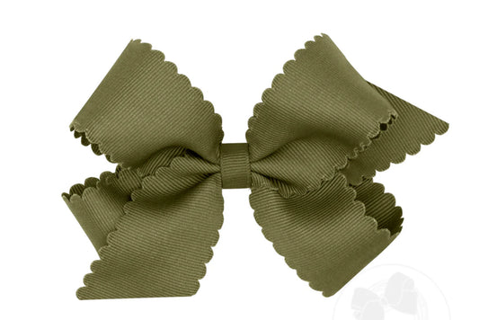 Medium Grosgrain Hair Bow with Scalloped Edge- Sage