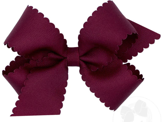 Medium Grosgrain Hair Bow with Scalloped Edge- Burgundy