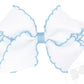 Medium Moonstitch Grosgrain Hair Bow with Contrasting Wrap- White With Blue