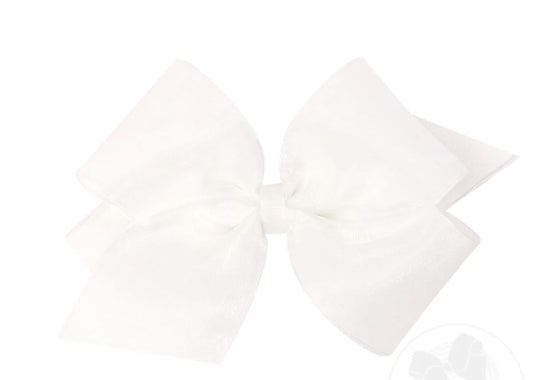 King Organza and Grosgrain Overlay Hair Bow- White