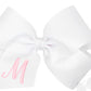 King Monogrammed Grosgrain Girls Hair Bow - White with Light Pink Initial- M