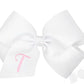 King Monogrammed Grosgrain Girls Hair Bow - White with Light Pink Initial- T