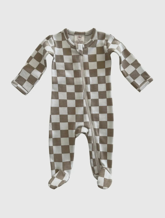 Tiramisu Checkerboard Organic Zip Footie