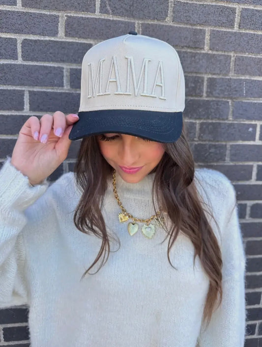 Mama Embroidered Trucker Hat - Cream