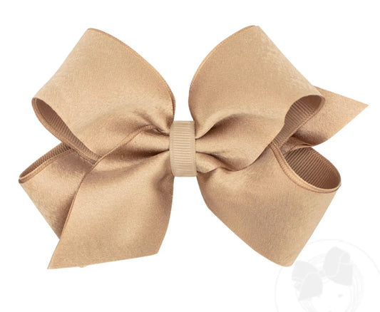 Medium Crepe Satin with Grosgrain Underlay Hair Bow- Oat