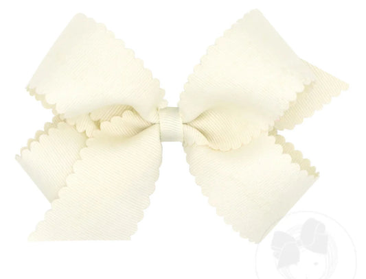 Medium Grosgrain Hair Bow with Scalloped Edge- Antique White