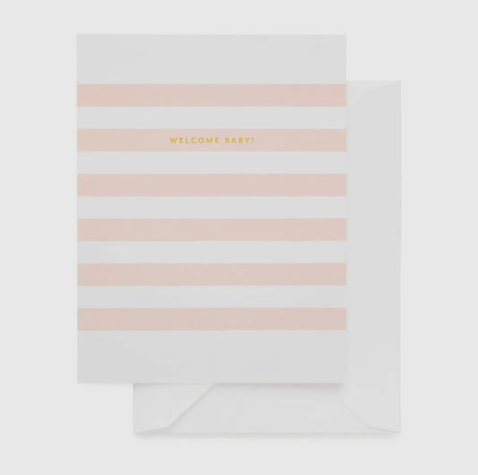 Pink Stripe Welcome Baby Greeting Card