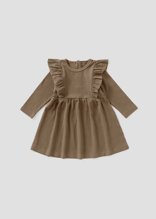 Ribbed Flutter Dress - Cappuccino