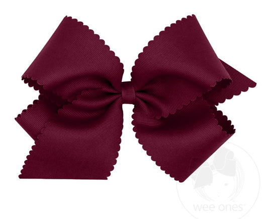 King Grosgrain Hair Bow Scalloped Edge- Burgundy
