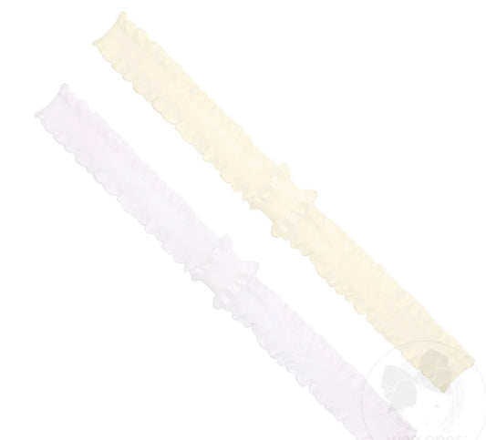 Add-A-Bow Stretch Ruffle Edge Girls Baby Bands - Ivory Two Pack