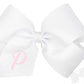 King Monogrammed Grosgrain Girls Hair Bow - White with Light Pink Initial- P