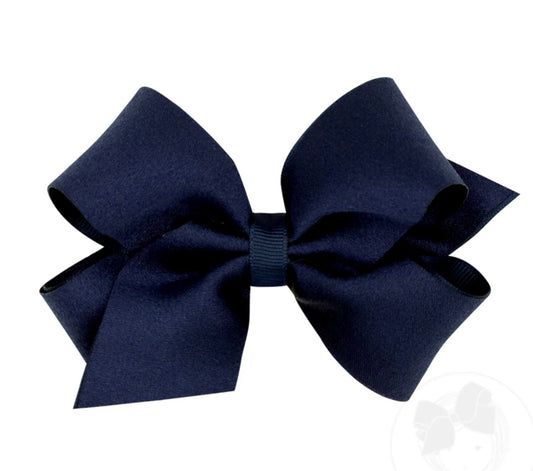 Medium Crepe Satin with Grosgrain Underlay Hair Bow- Pea Coat