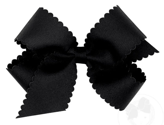 Medium Grosgrain Hair Bow with Scalloped Edge- Black