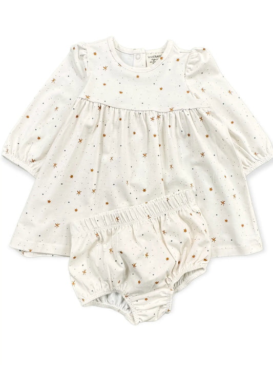 Stars Flare Baby Dress & Bloomer Set