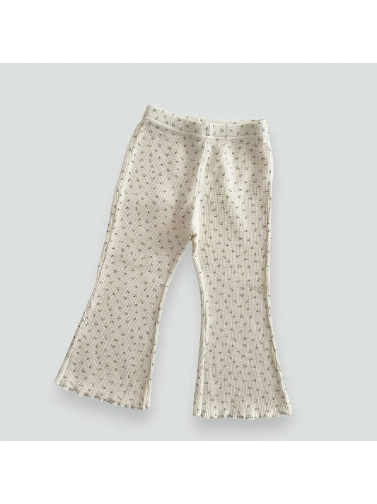 Cozy Waffle Lettuce-Edge Flare Pants- floral