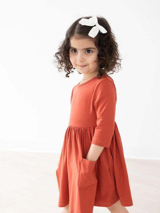 Pumpkin Spice 3/4 Sleeve Pocket Twirl Dress