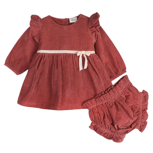 Amber Velvet Baby Dress and Bloomer Set