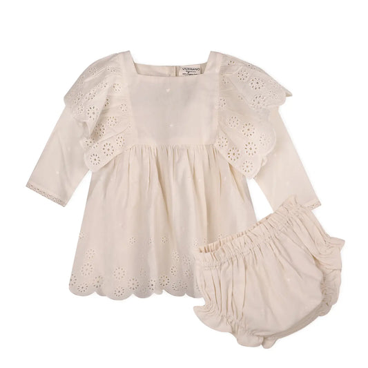 Schiffli Lace Collar Baby Girl Dress & Bloomer