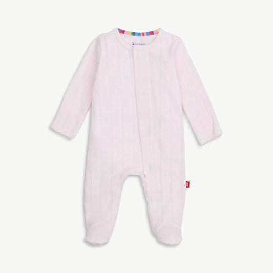 Love Lines Pink Organic Cotton Magnetic Pointelle Footie