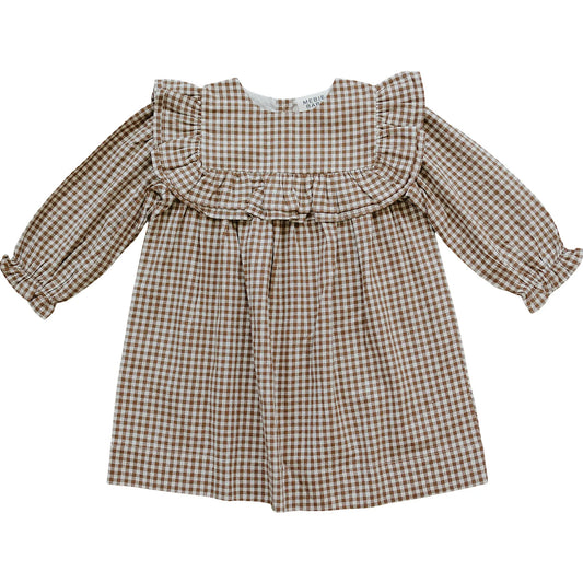 Gingham Ruffle Dress- Burnt Orange