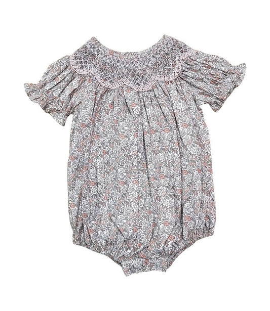 Sabrina Peachy Pink Floral Smocked Bubble