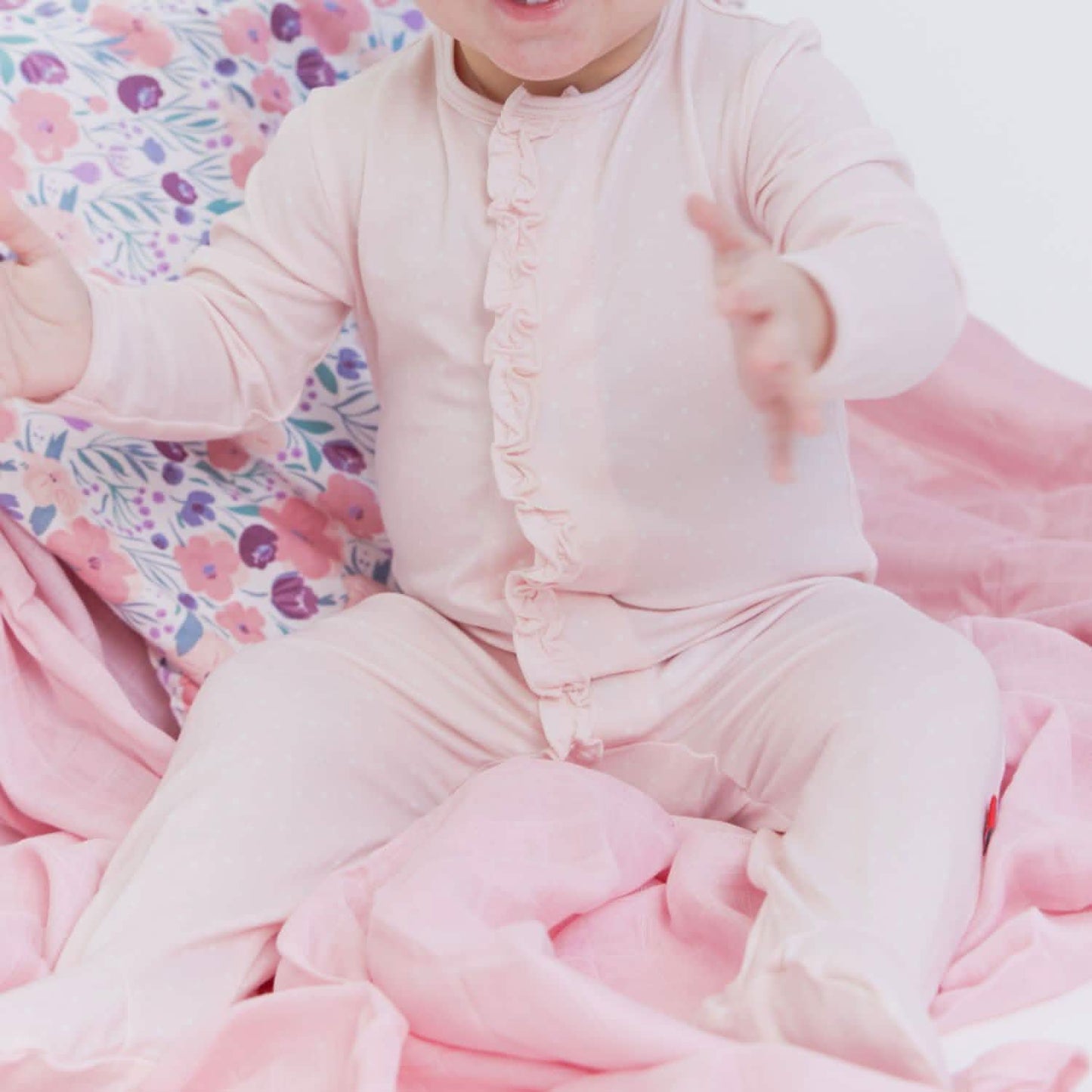 Magnetic Me - Pin Dot Pink Ruffle Footie
